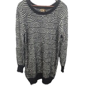Katsumi Black Cream‎ Geometric Print Textured Sweater Dress Womens XL NWT